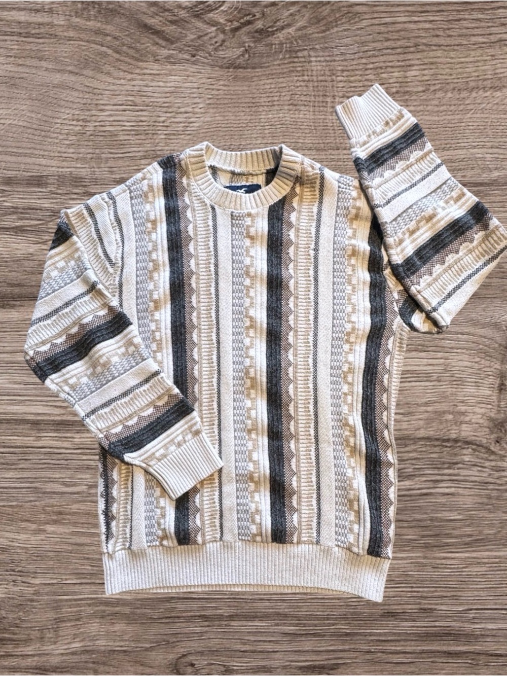 Vtg Y2K 2000s HOLLISTER Textured Knit Striped Sweater